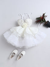 White Layered Party Dress with Big Bow & Flower Accent