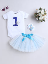 "Snowflake Blue 1st Birthday Outfit Set for Baby Girl"