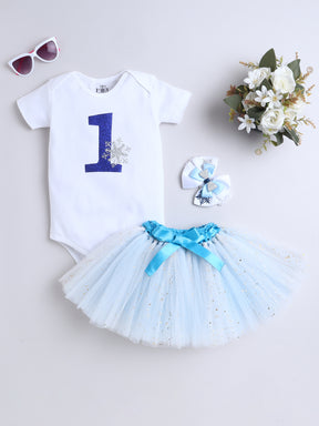 "Snowflake Blue 1st Birthday Outfit Set for Baby Girl"