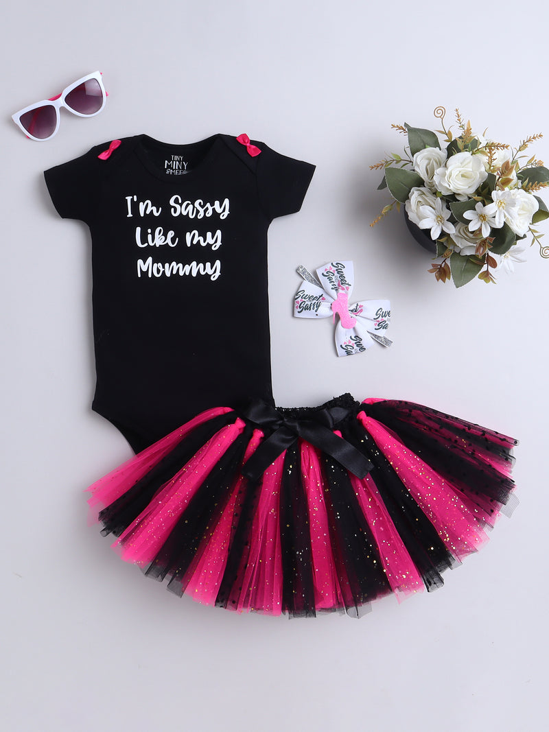 Sassy Like Mommy 3-Piece Baby Girl Tutu Set – Black & Hot Pink