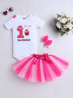 "Cupcake Pink 1st Birthday Outfit Set for Baby Girl"