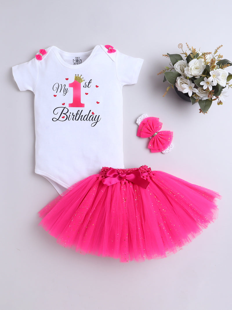 "Pink Princess 1st Birthday Outfit Set for Baby Girl"