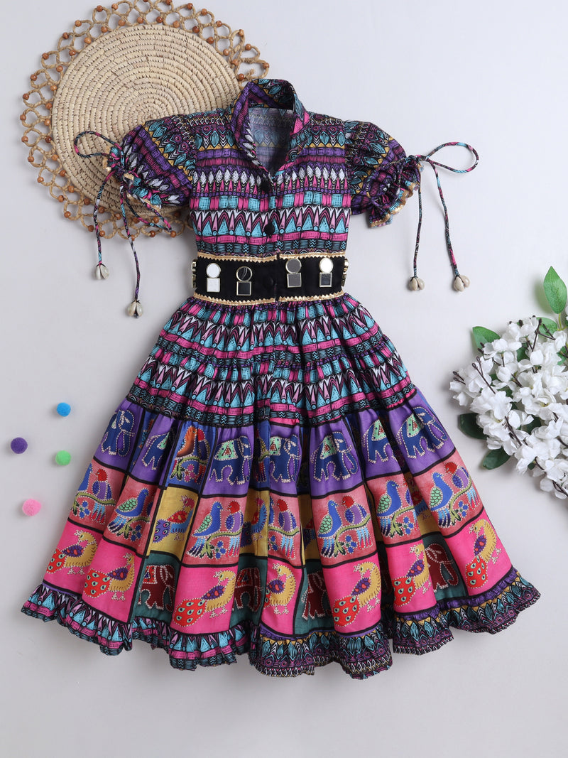 Vibrant Ethnic Printed Frock for Girls