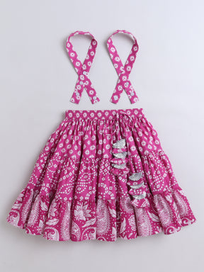 Magenta Bandhani Mirror Work Lehenga Set