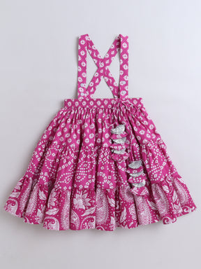 Magenta Bandhani Mirror Work Lehenga Set