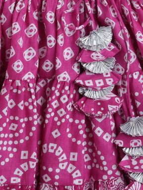 Magenta Bandhani Mirror Work Lehenga Set