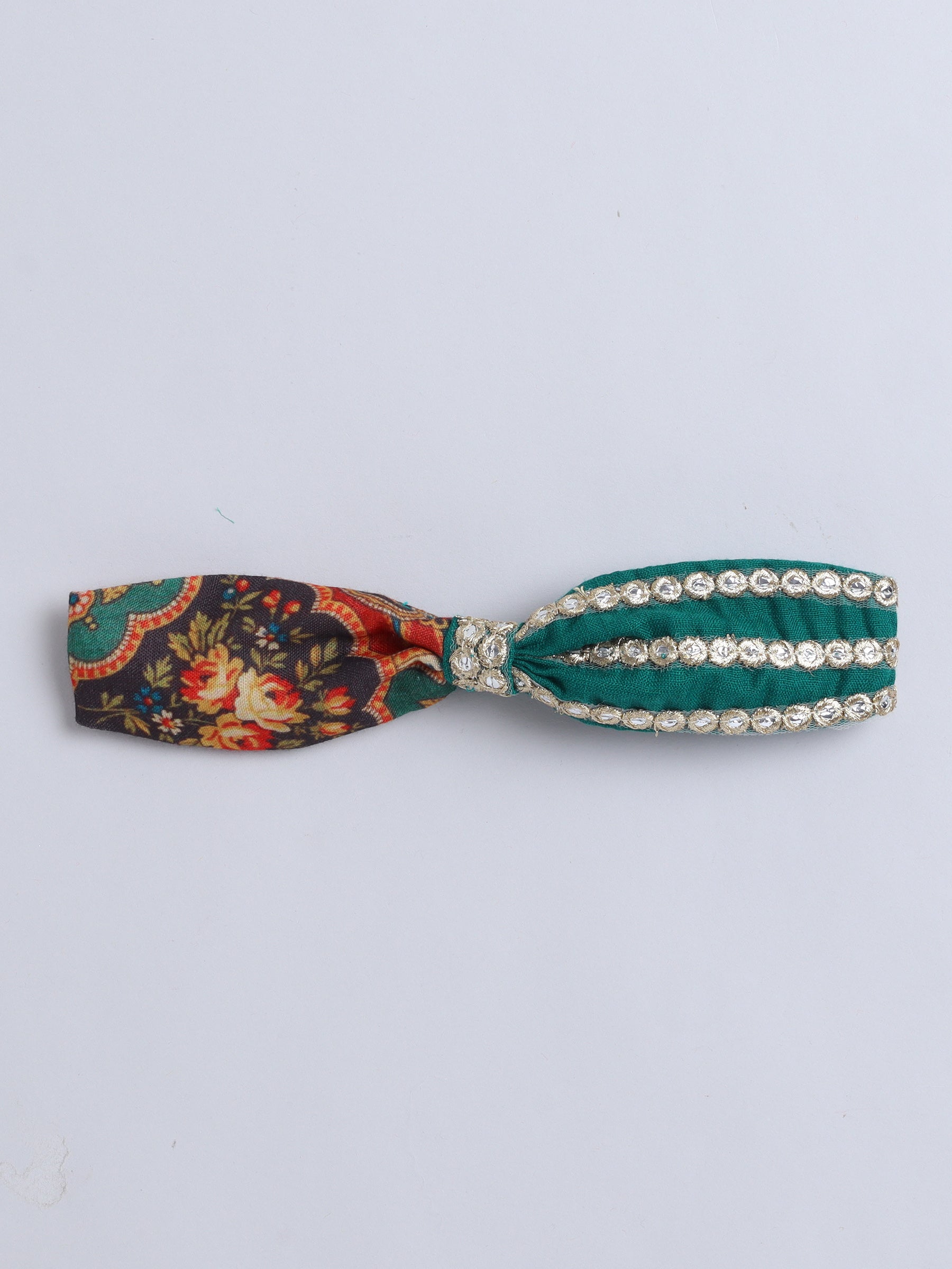 Rust Orange Paisley Print Traditional Dress with Green Border & Matching Hairband for Girls