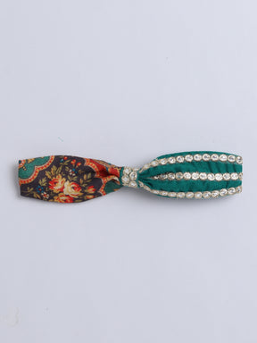 Rust Orange Paisley Print Traditional Dress with Green Border & Matching Hairband for Girls