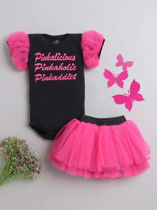 TINY MINY MEE PINKALICIOUS GIRL BODYSUIT, AND SKIRT SET- BLACK