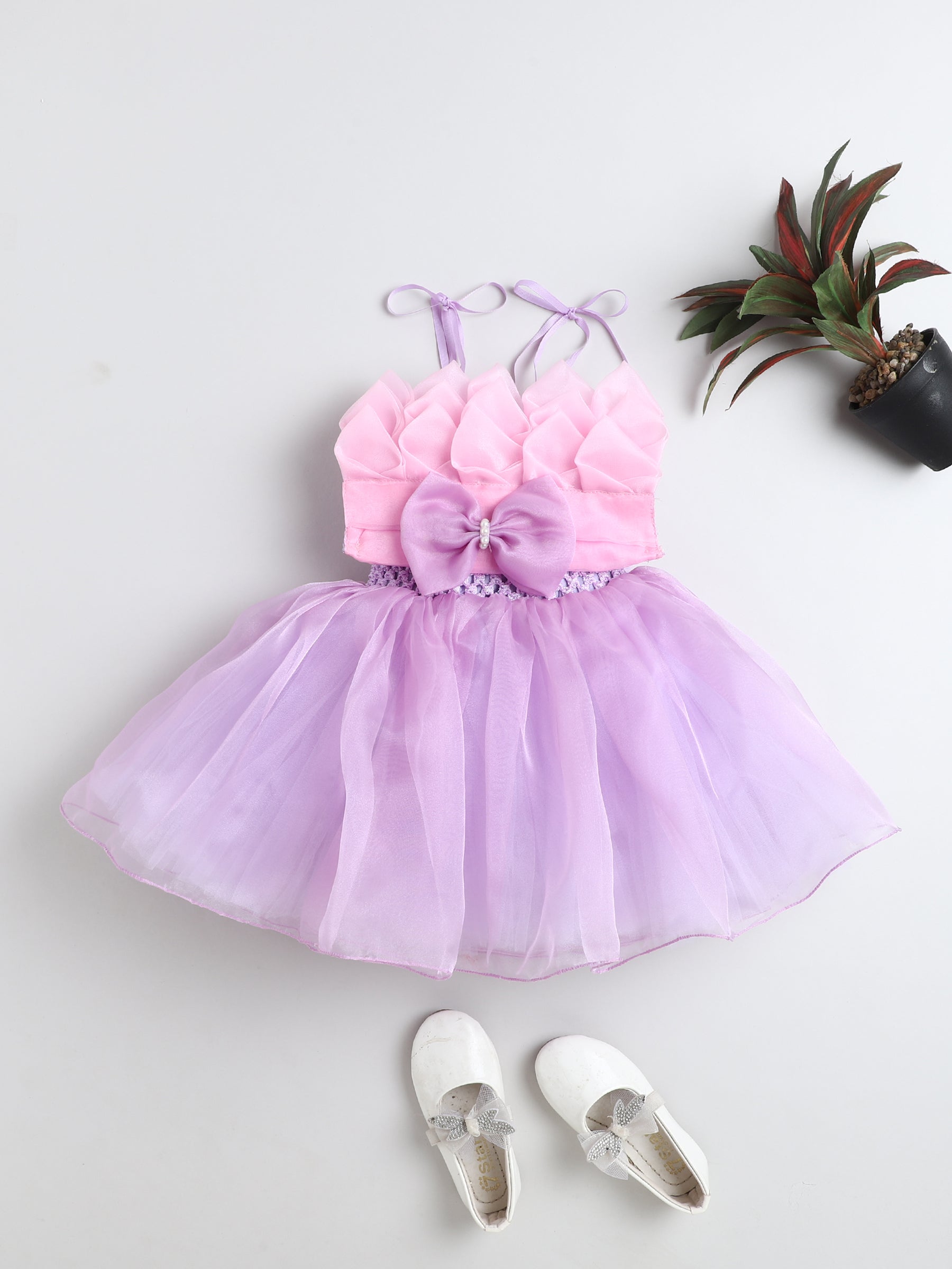 Pink & Lavender Knee-Length Party Gown for Girls