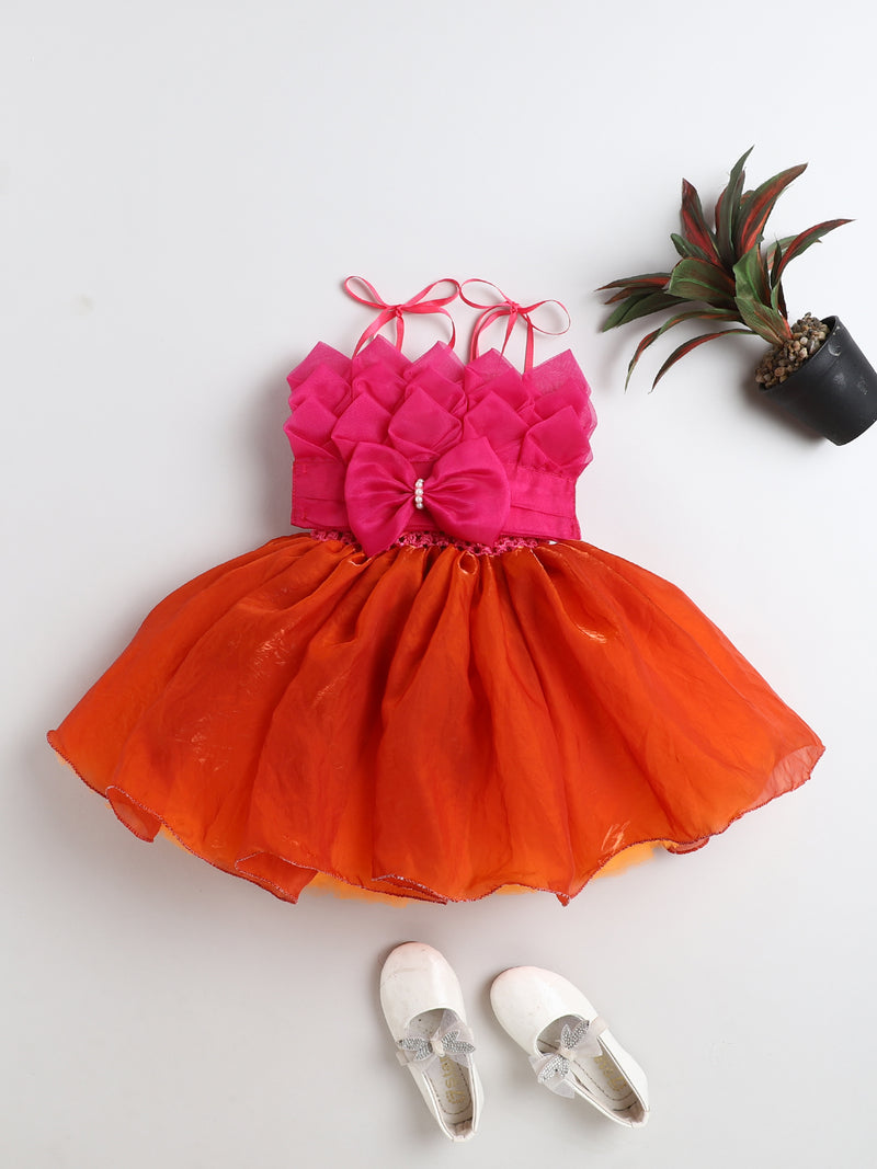 Vibrant Pink & Orange Party Gown for Girls