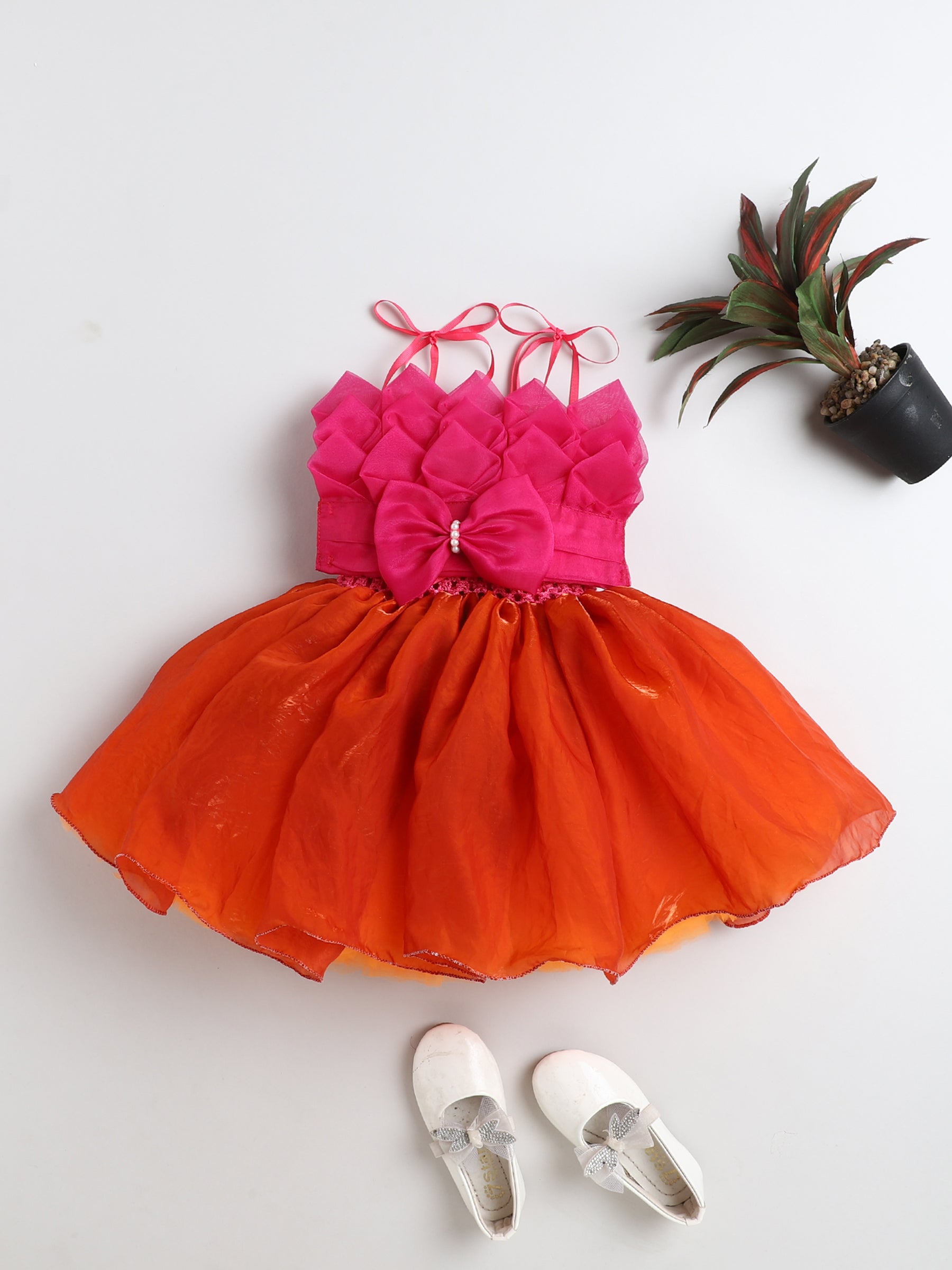 Vibrant Pink & Orange Party Gown for Girls