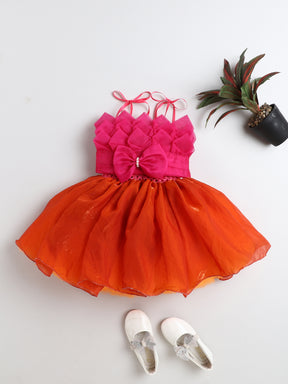 Vibrant Pink & Orange Party Gown for Girls