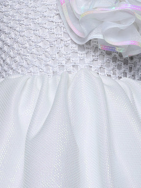 "Elegant White Bloom – One Shoulder Party Knee Length Dress for Little Angels"