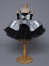 "Starry Charm – Black & Silver Bow Accent Knee Length Party Dress"