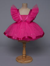 "Fuchsia Sparkle – Ruffled Sleeve Princess Knee Length Party Dress"