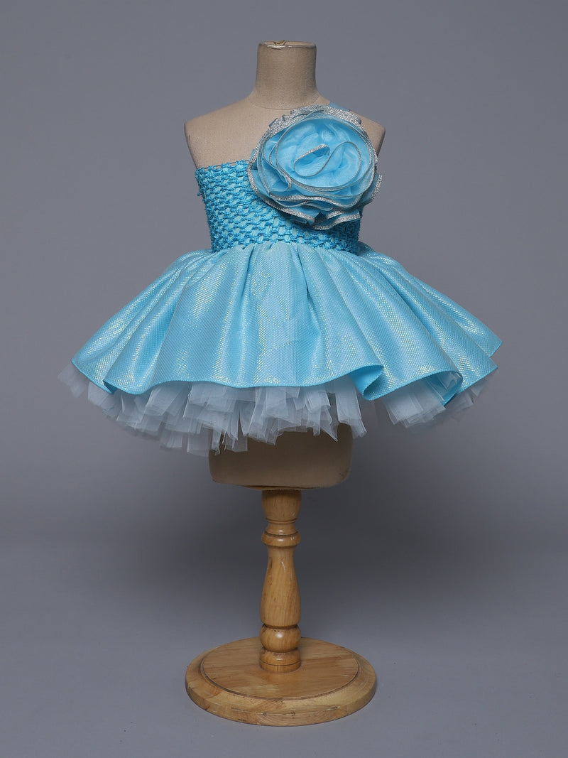 "Blue Blossom – One Shoulder Princess Knee Length Party Dress for Little Angels"