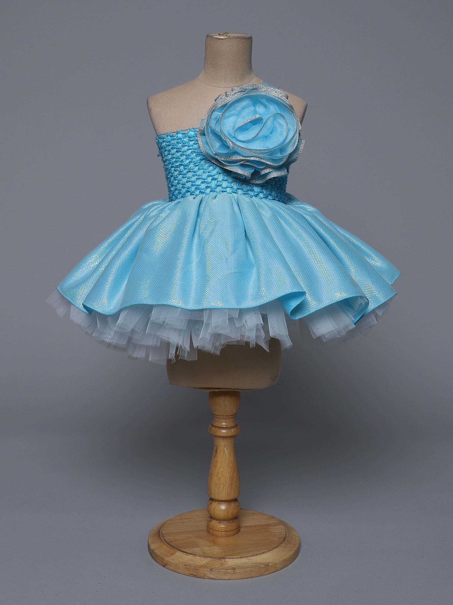 "Blue Blossom – One Shoulder Princess Knee Length Party Dress for Little Angels"