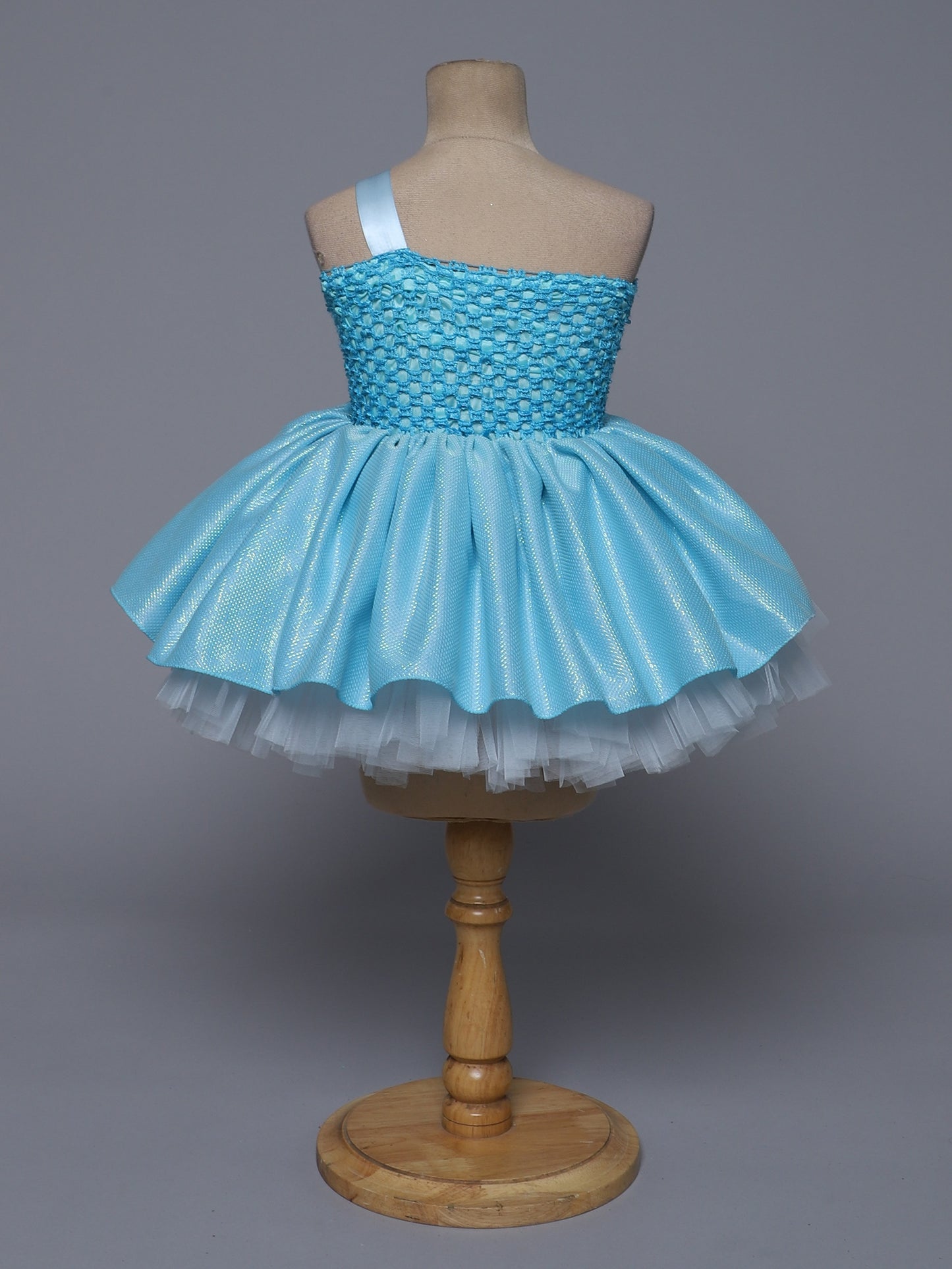 "Blue Blossom – One Shoulder Princess Knee Length Party Dress for Little Angels"