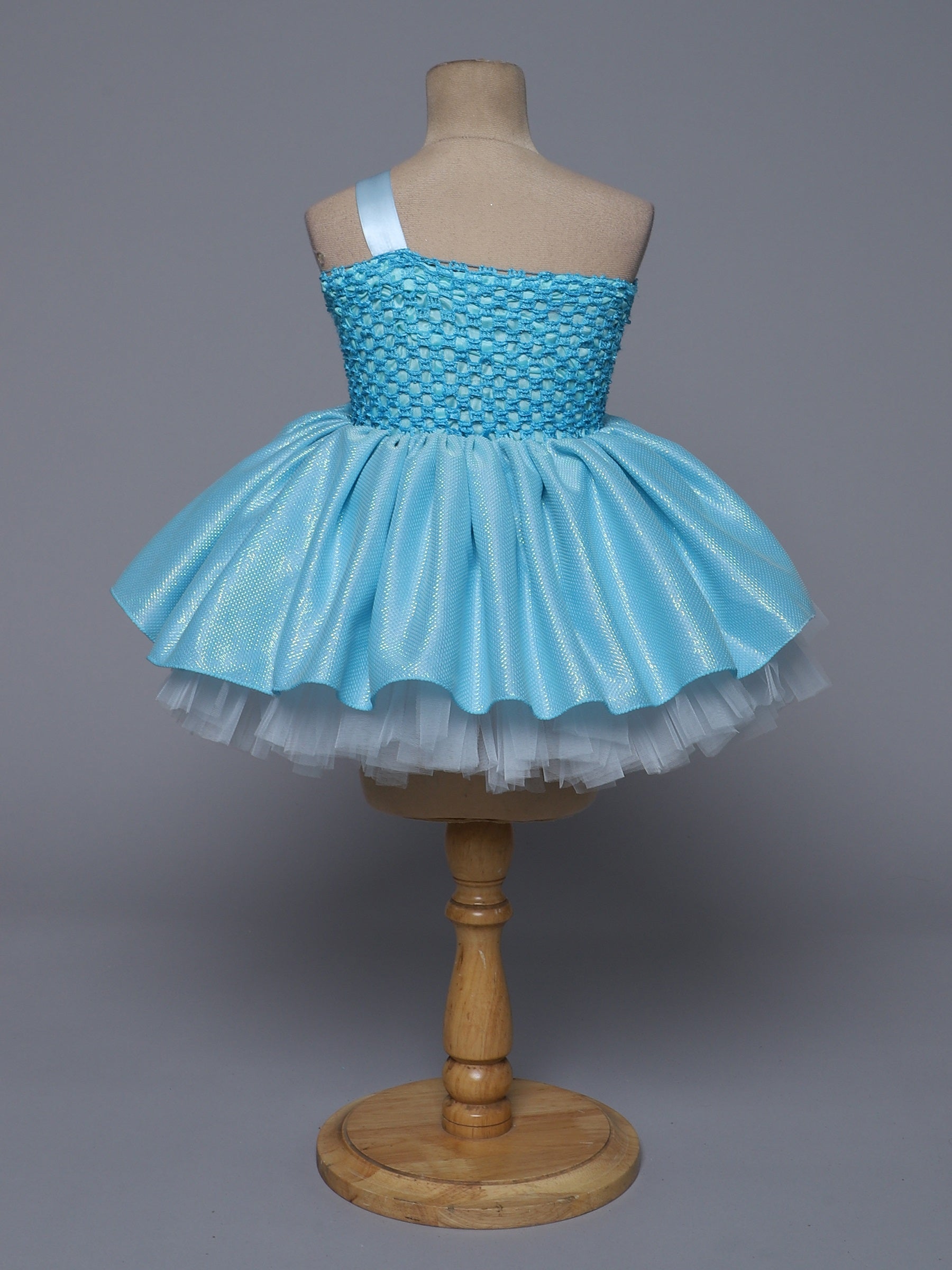 "Blue Blossom – One Shoulder Princess Knee Length Party Dress for Little Angels"