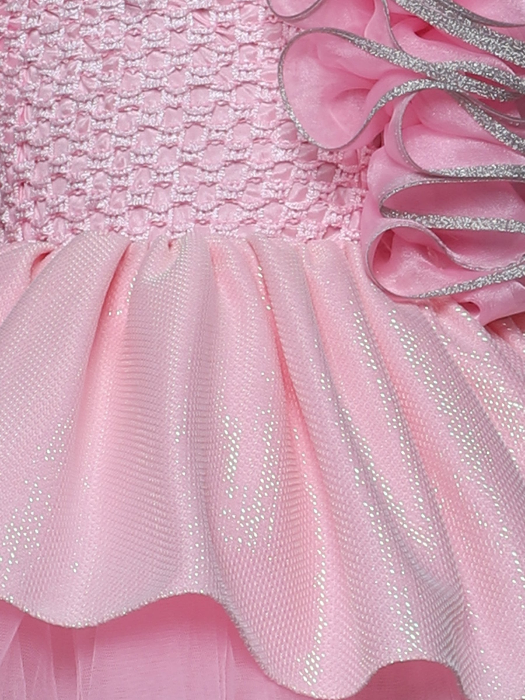 "Pink Rosette – One Shoulder Princess Knee Length Party Dress with Floral Cascade"