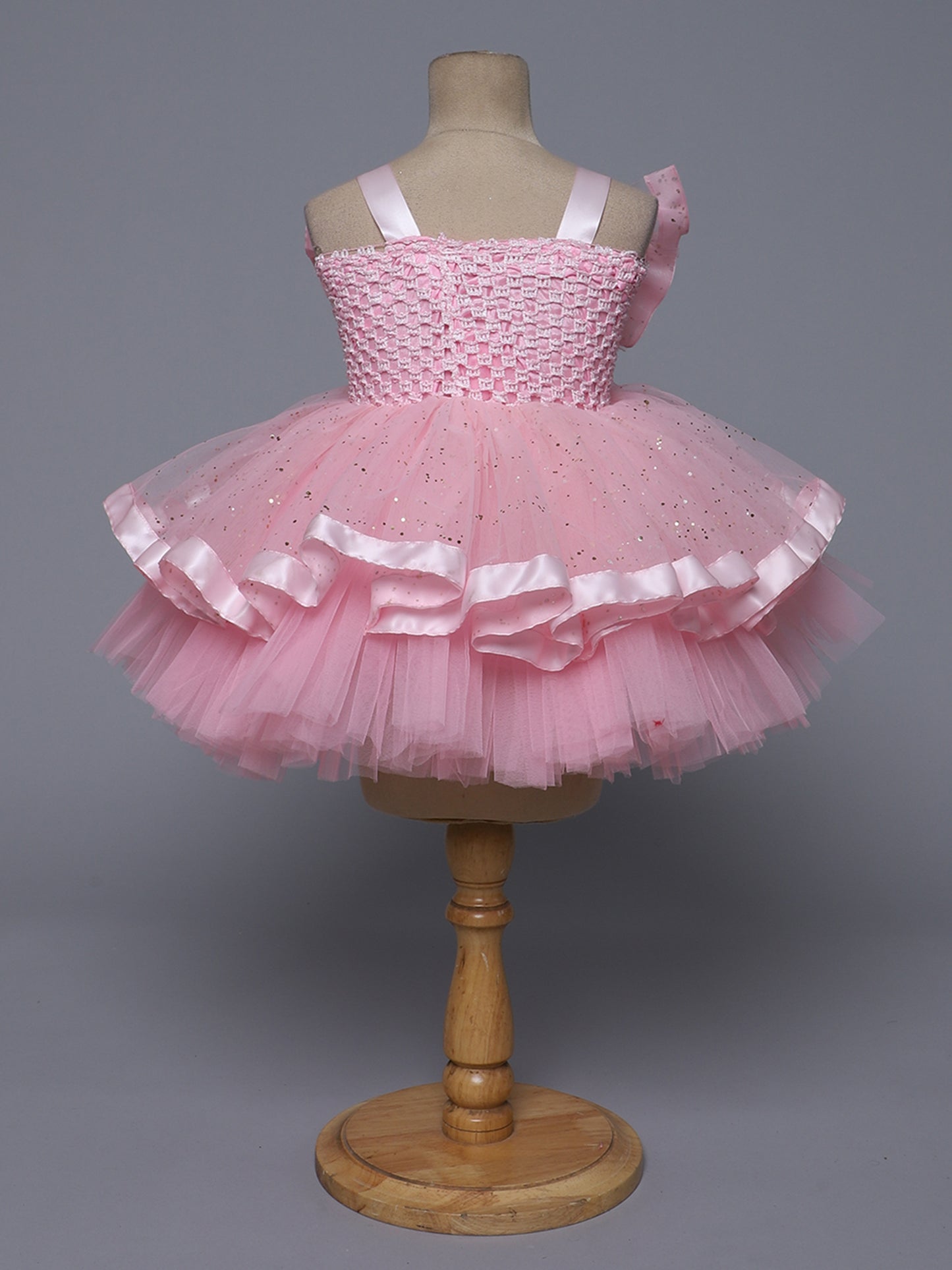 "Charming Pink Sparkle – Elegant Party Knee Length Dress for Your Little Angel"