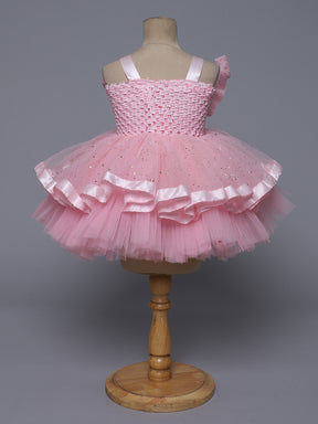 "Charming Pink Sparkle – Elegant Party Knee Length Dress for Your Little Angel"