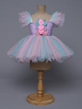 "Pastel Dreams – Multicolor Princess Knee Length Party Dress with Floral Charm"