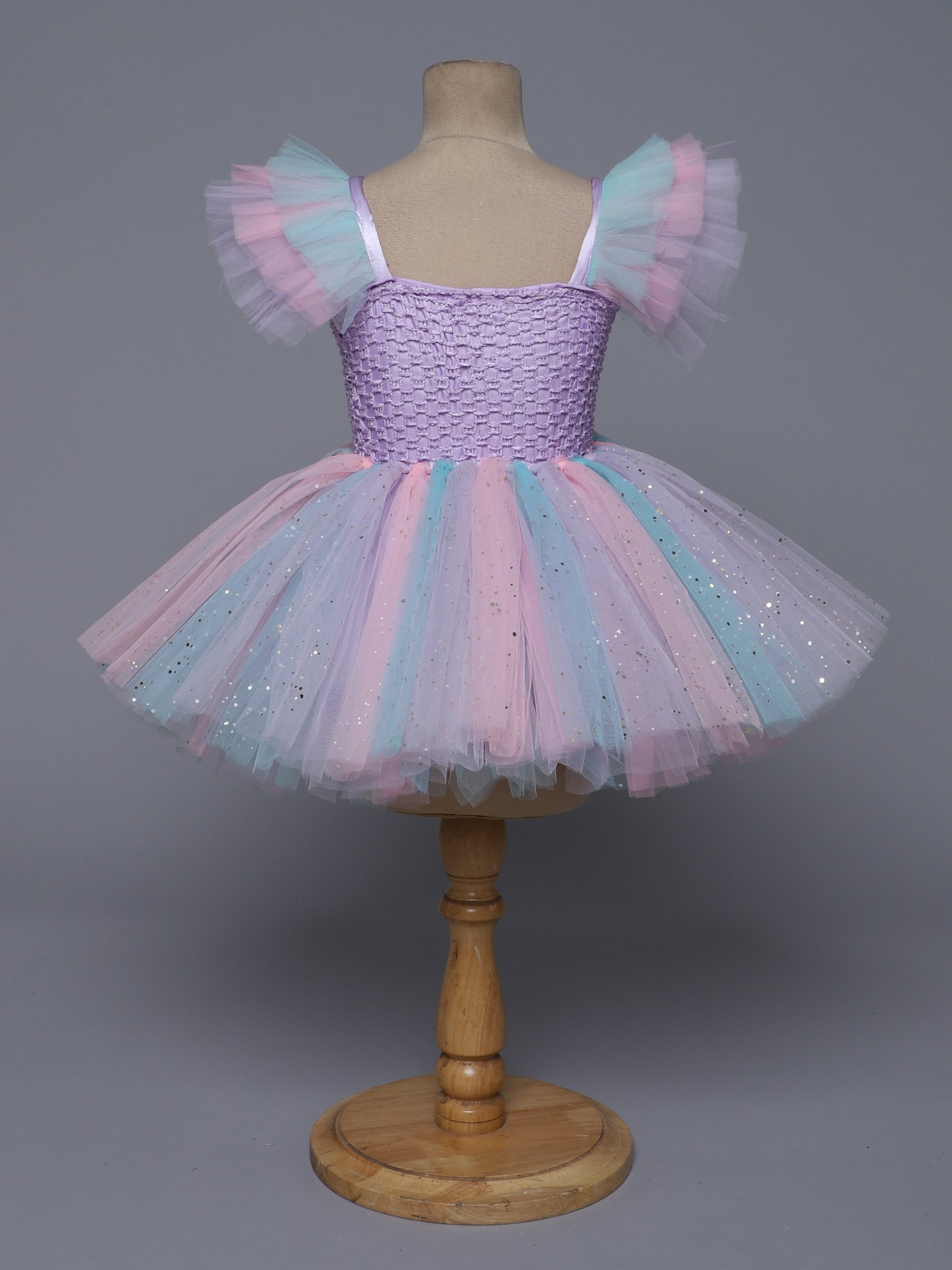 "Pastel Dreams – Multicolor Princess Knee Length Party Dress with Floral Charm"