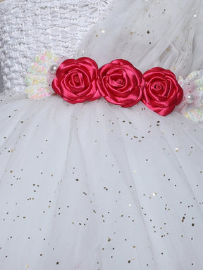 "White Elegance – One Shoulder Knee Length Party Dress with Floral Accents"