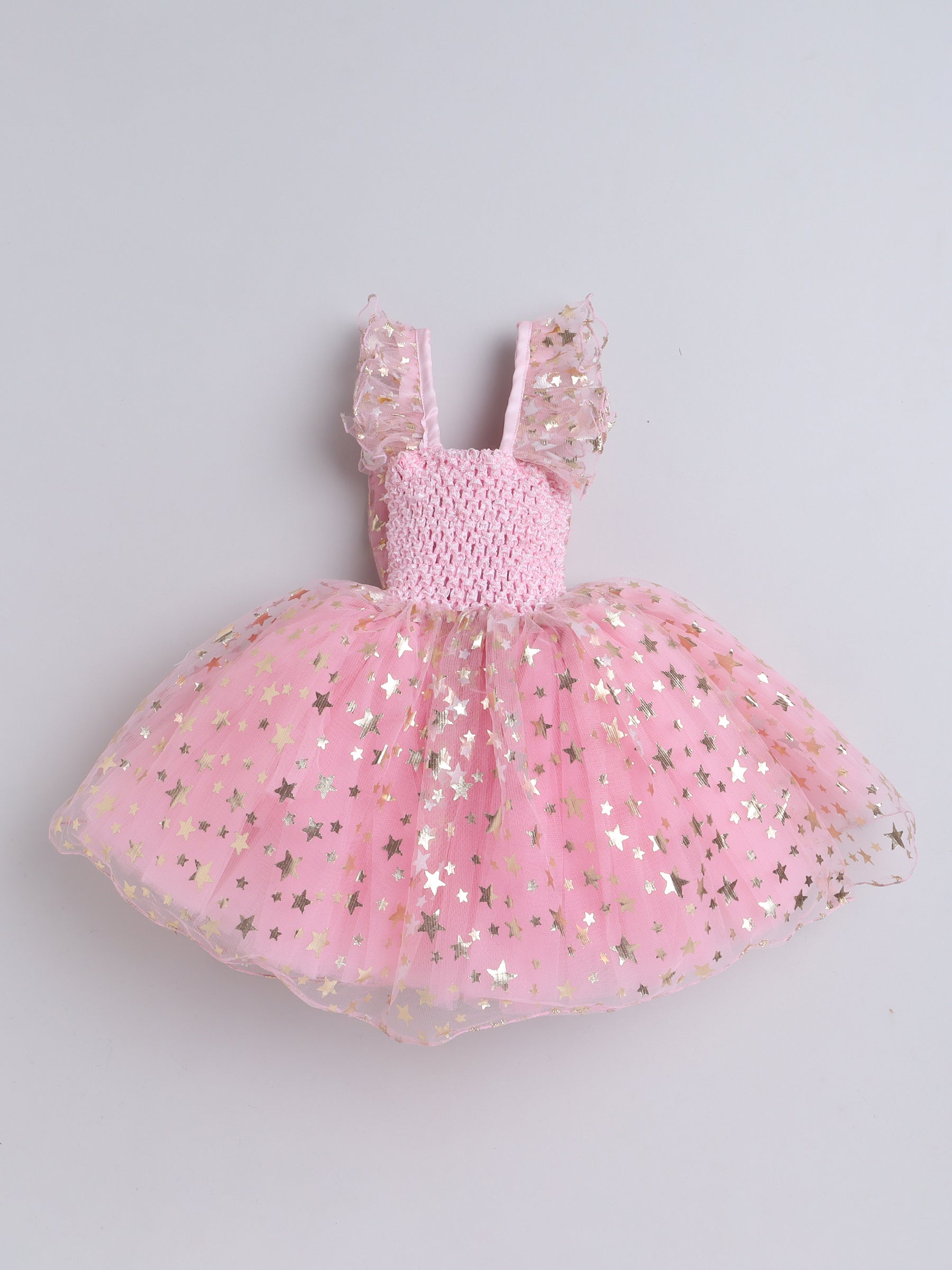 Twinkle like a little star in this dreamy pink Knee Length dress sprinkled with golden magic!