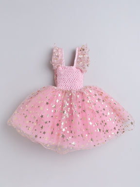 Twinkle like a little star in this dreamy pink Knee Length dress sprinkled with golden magic!