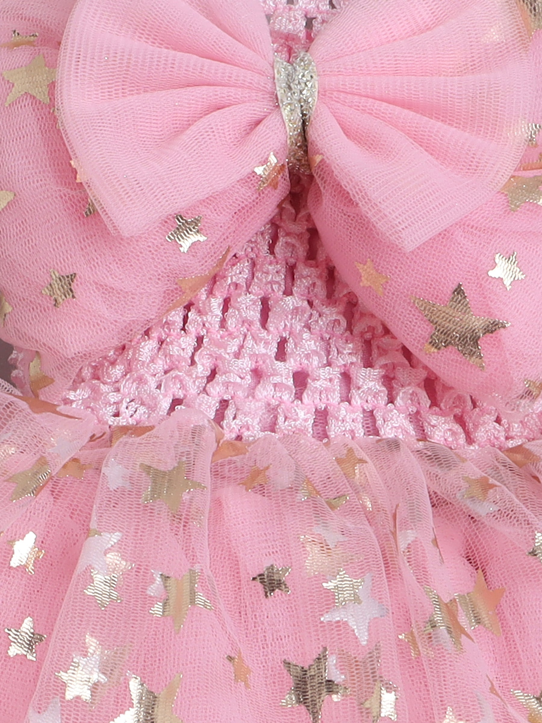 Twinkle like a little star in this dreamy pink Knee Length dress sprinkled with golden magic!