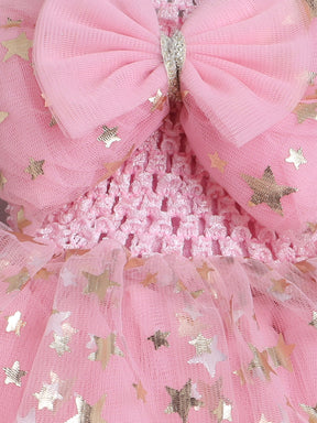 Twinkle like a little star in this dreamy pink Knee Length dress sprinkled with golden magic!