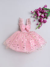 Twinkle like a little star in this dreamy pink Knee Length dress sprinkled with golden magic!
