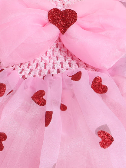 TMM LOVE HEART ORGANZA KNEE LENGTH GOWN- PINK