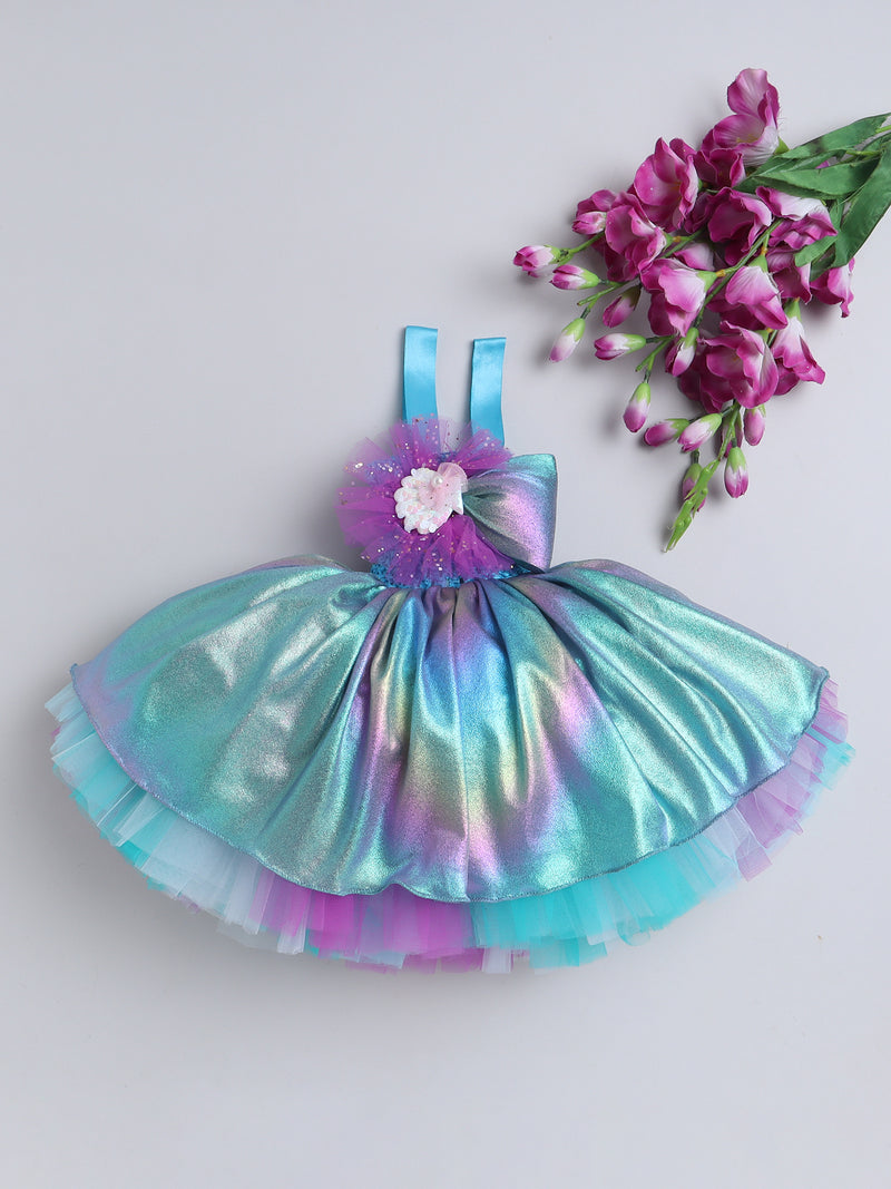 Dive into a dreamy undersea adventure with this magical mermaid-inspired shimmer Knee Length dress!