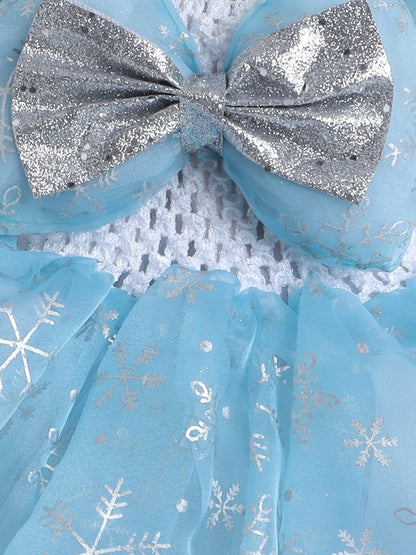 TMM FLARED SNOWFLAKES GOWN WITH FRILLED SLEEVES AND A BOW -SKY BLUE