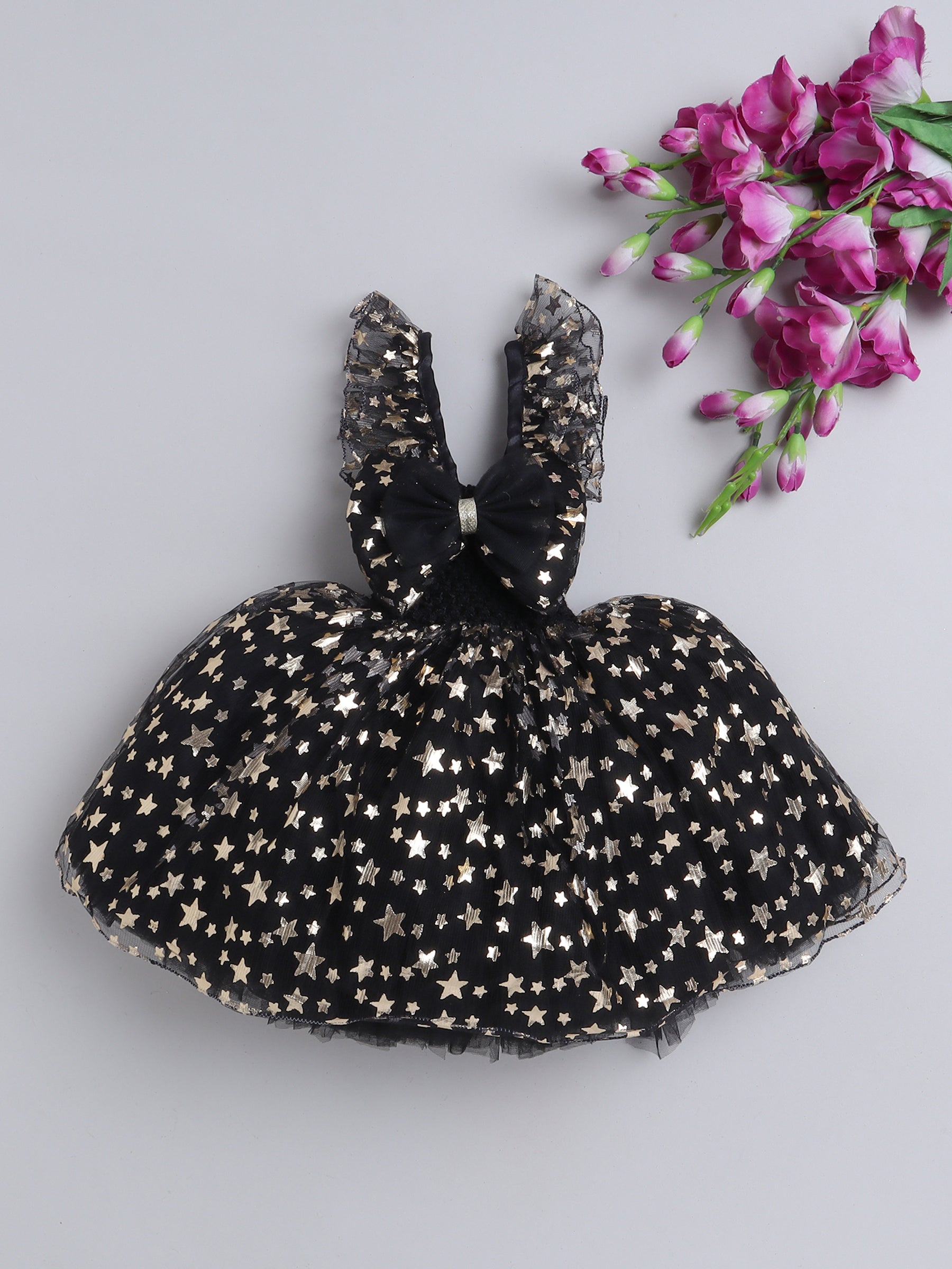 Twinkle like a little star in this dreamy pink Knee Length dress sprinkled with golden magic!
