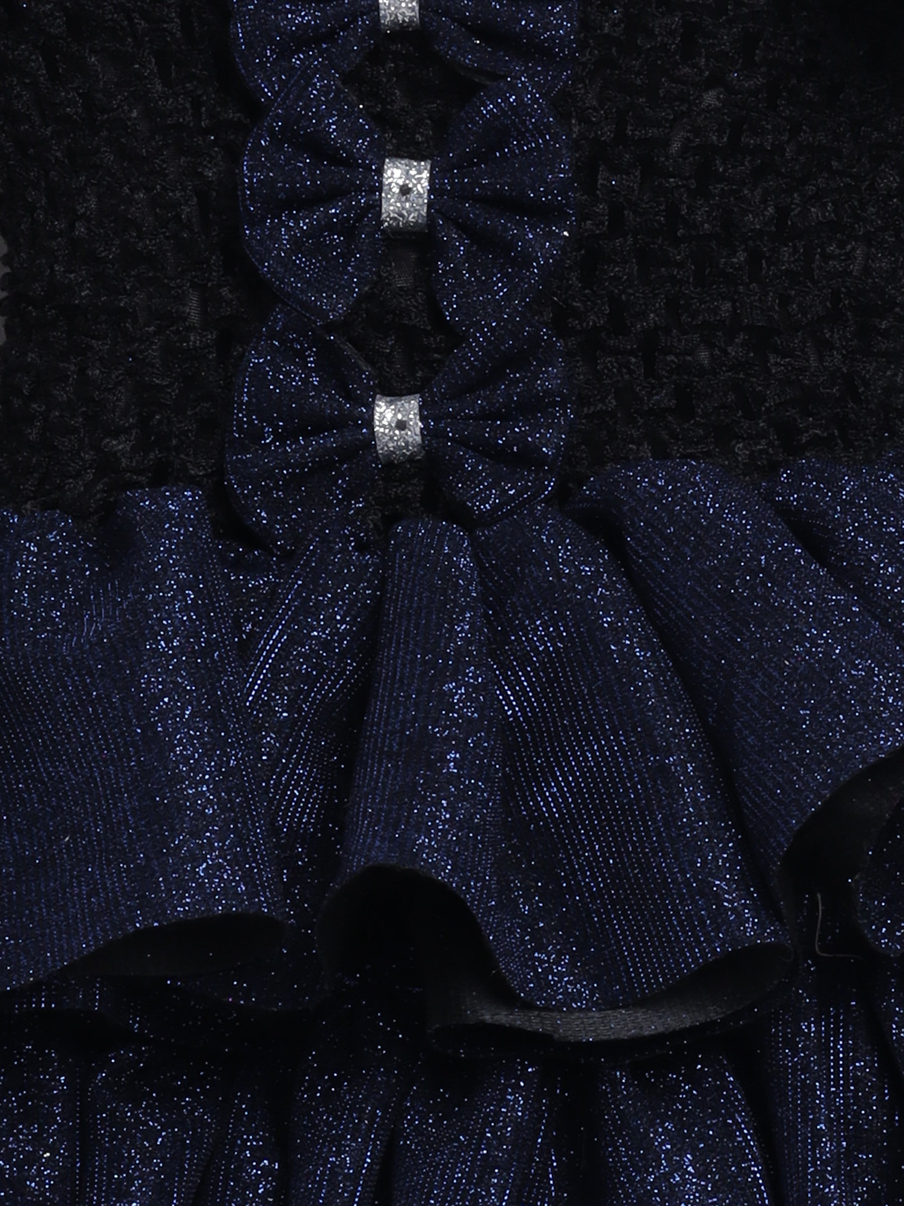 Sparkle layered tutu gown – trendy off-shoulder sleeves and ruffle detailing for a glamorous party look."