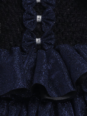 Sparkle layered tutu gown – trendy off-shoulder sleeves and ruffle detailing for a glamorous party look."