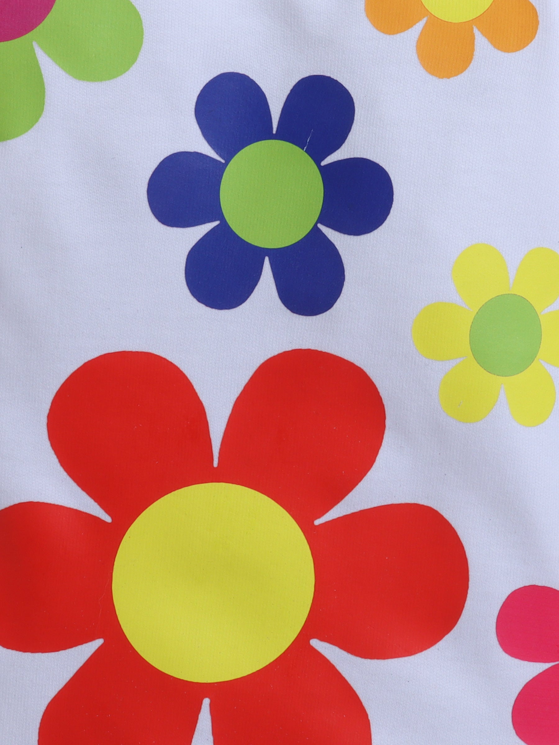 White Flower Printed Sweatshirt Knee Length Dress