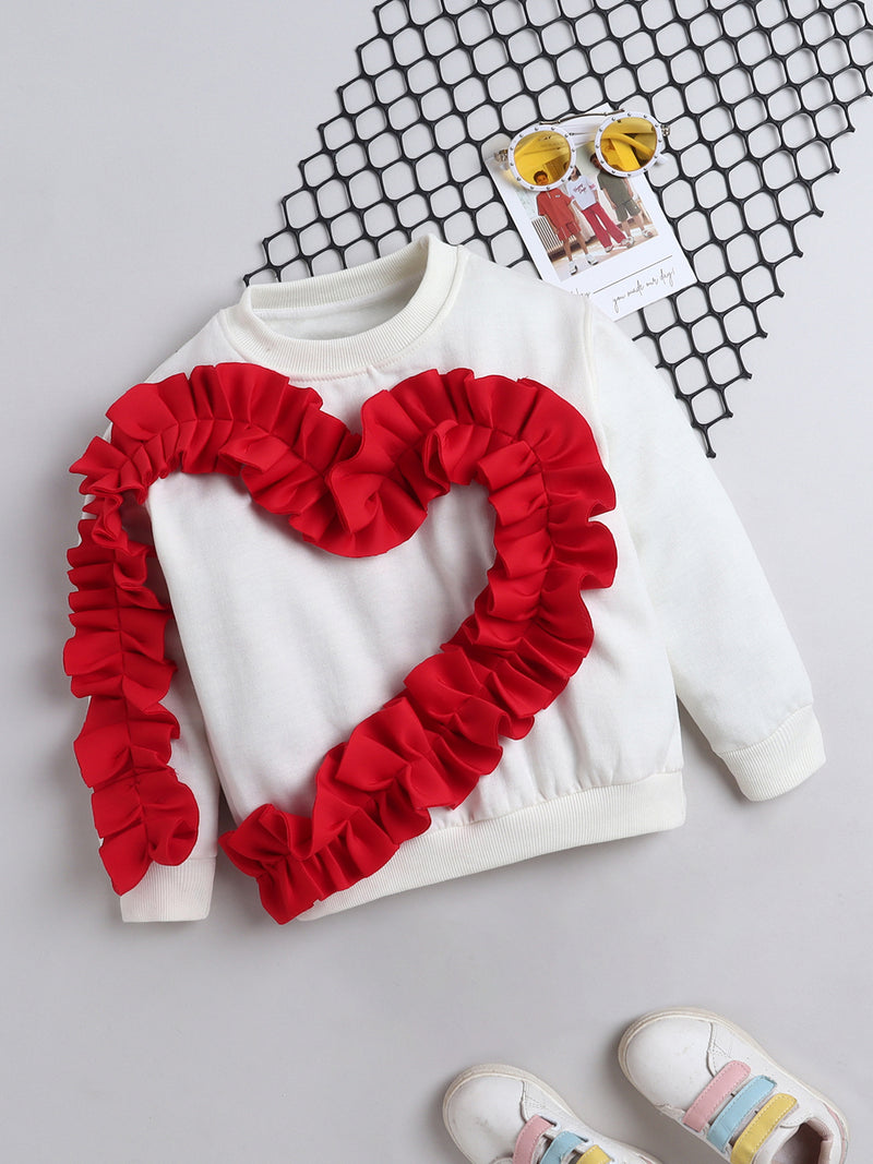 Black Sweatshirt with Red Ruffle Heart Design For Girls