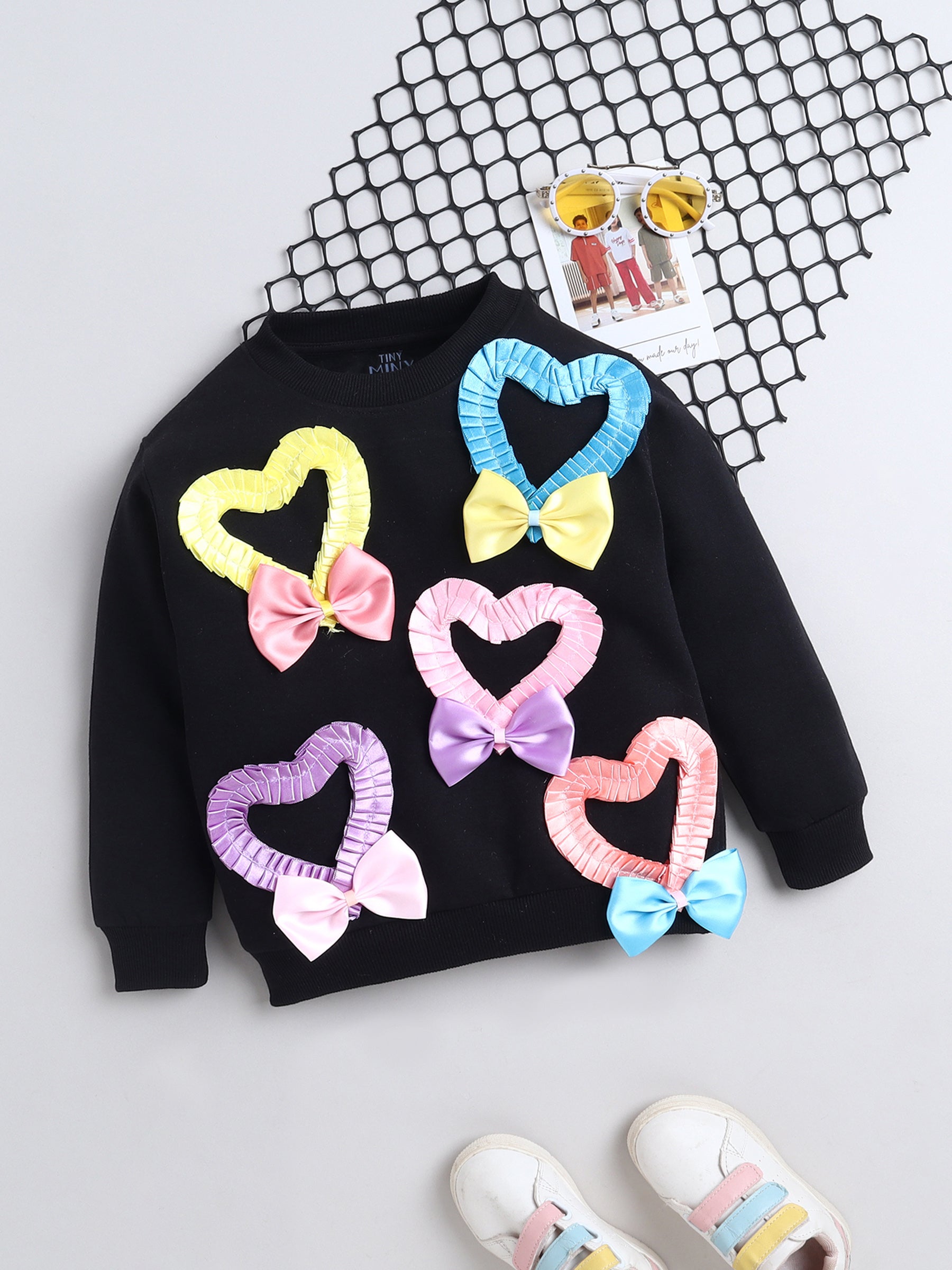 Ribbon Heart Bow Sweatshirt for Girls