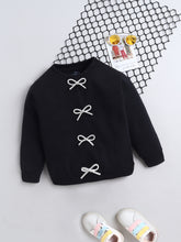 Black Sweatshirt with White sequence Bow Applique Detailing
