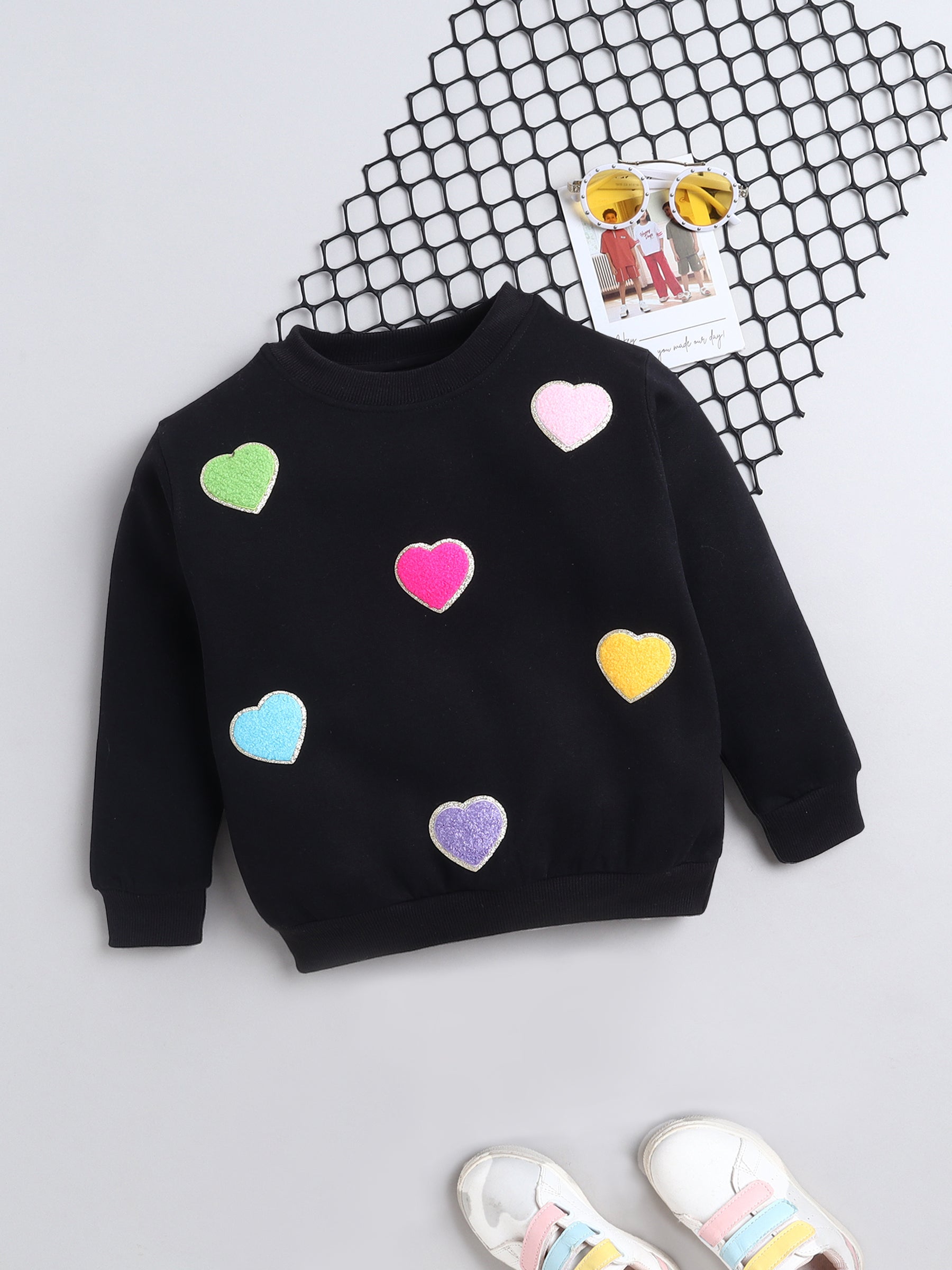 Hearts Patched Cute Sweatshirt for Kids