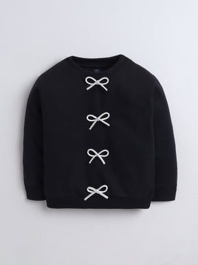 Black Sweatshirt with White sequence Bow Applique Detailing