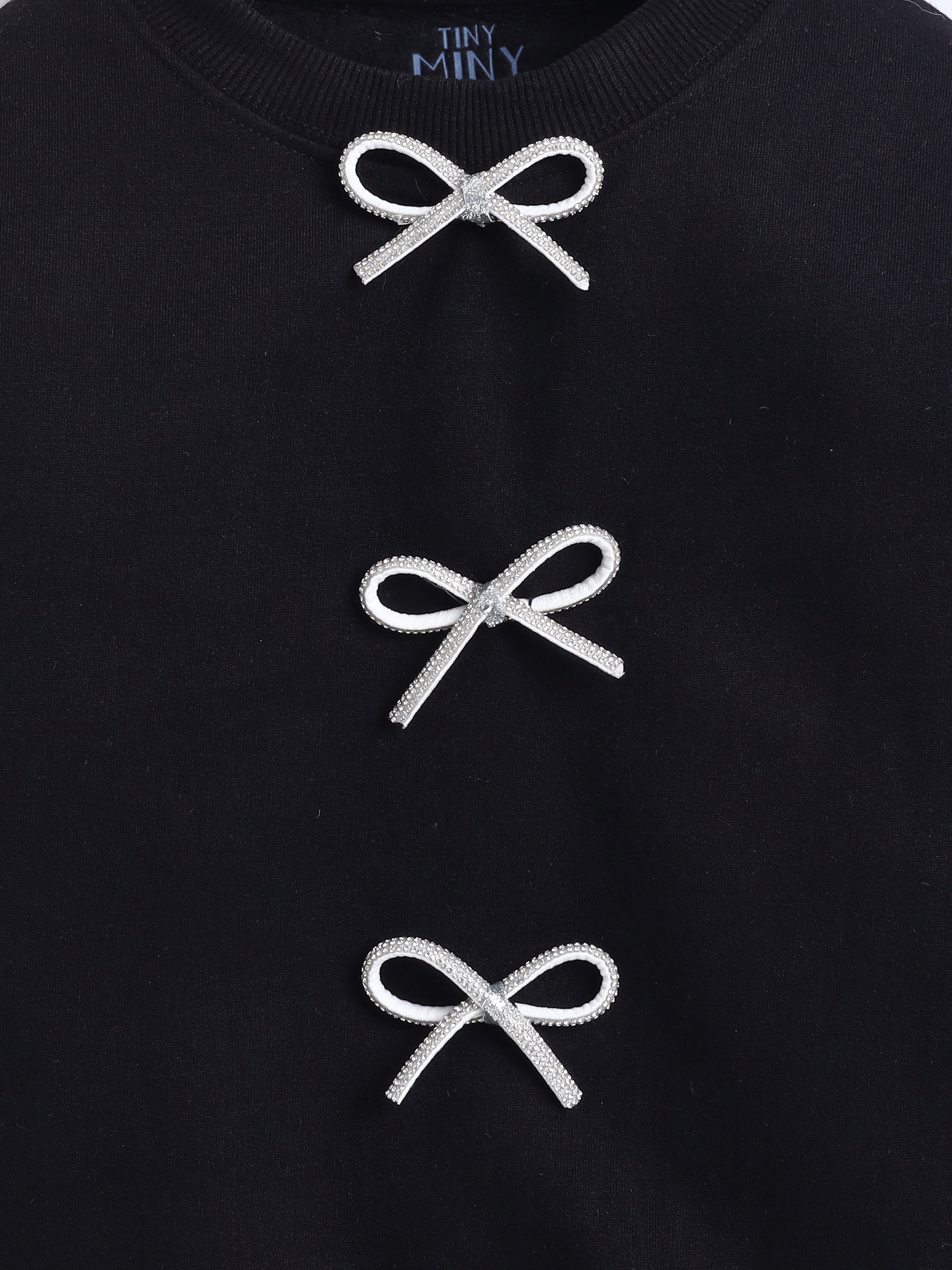 Black Sweatshirt with White sequence Bow Applique Detailing