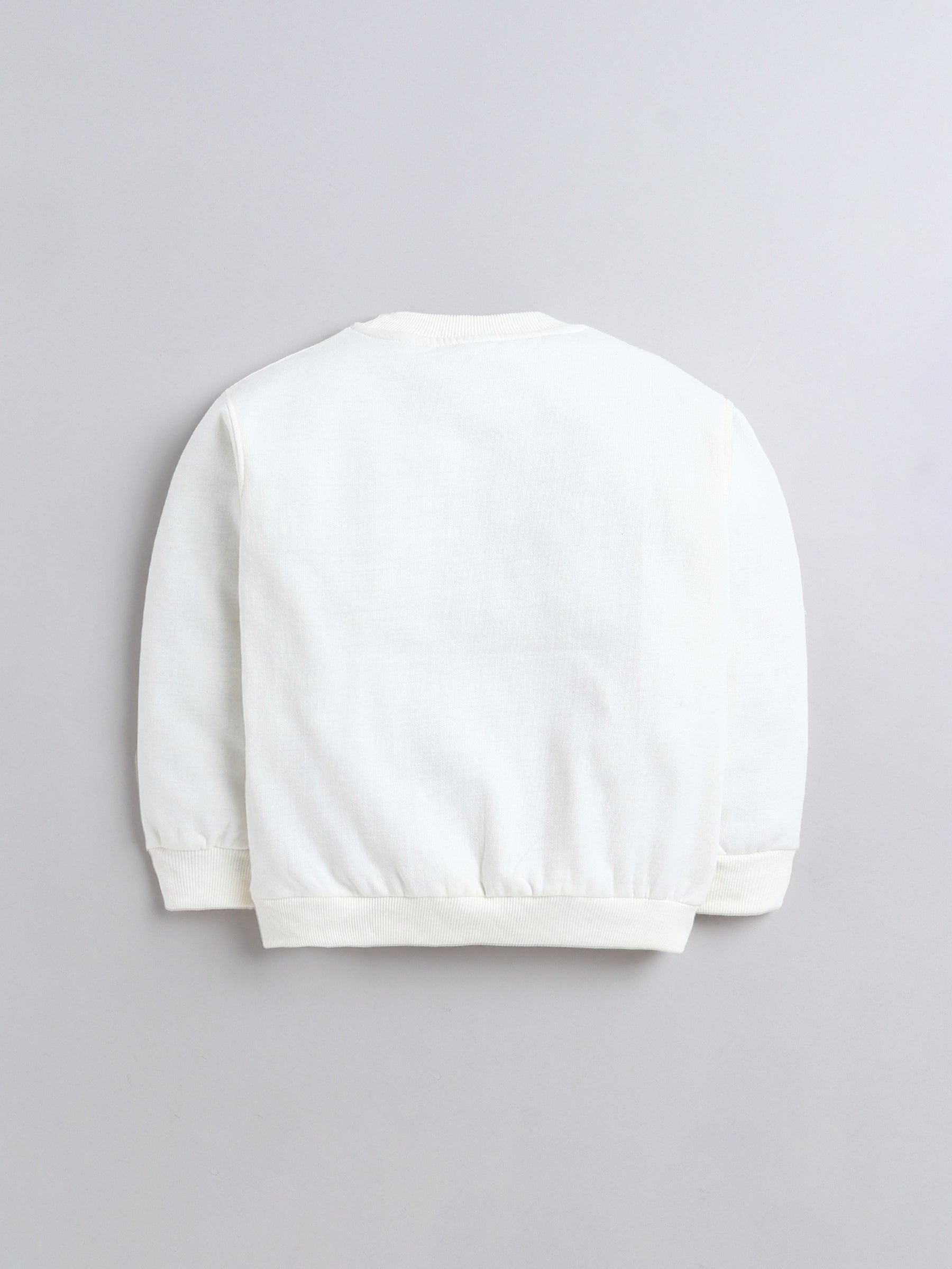 White Sweatshirt with Teddy Face & Red Bow Appliqué