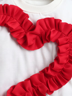 Black Sweatshirt with Red Ruffle Heart Design For Girls
